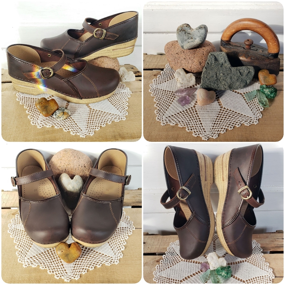 Chocolate Honey Dansko Pro Clogs Marcelle Mary Jane Straps Buckles Cottage Boho♡